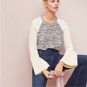 Dolan Cream and Gray Crew Neck Raglan contrast bell sleeve Sweater Anthro Med